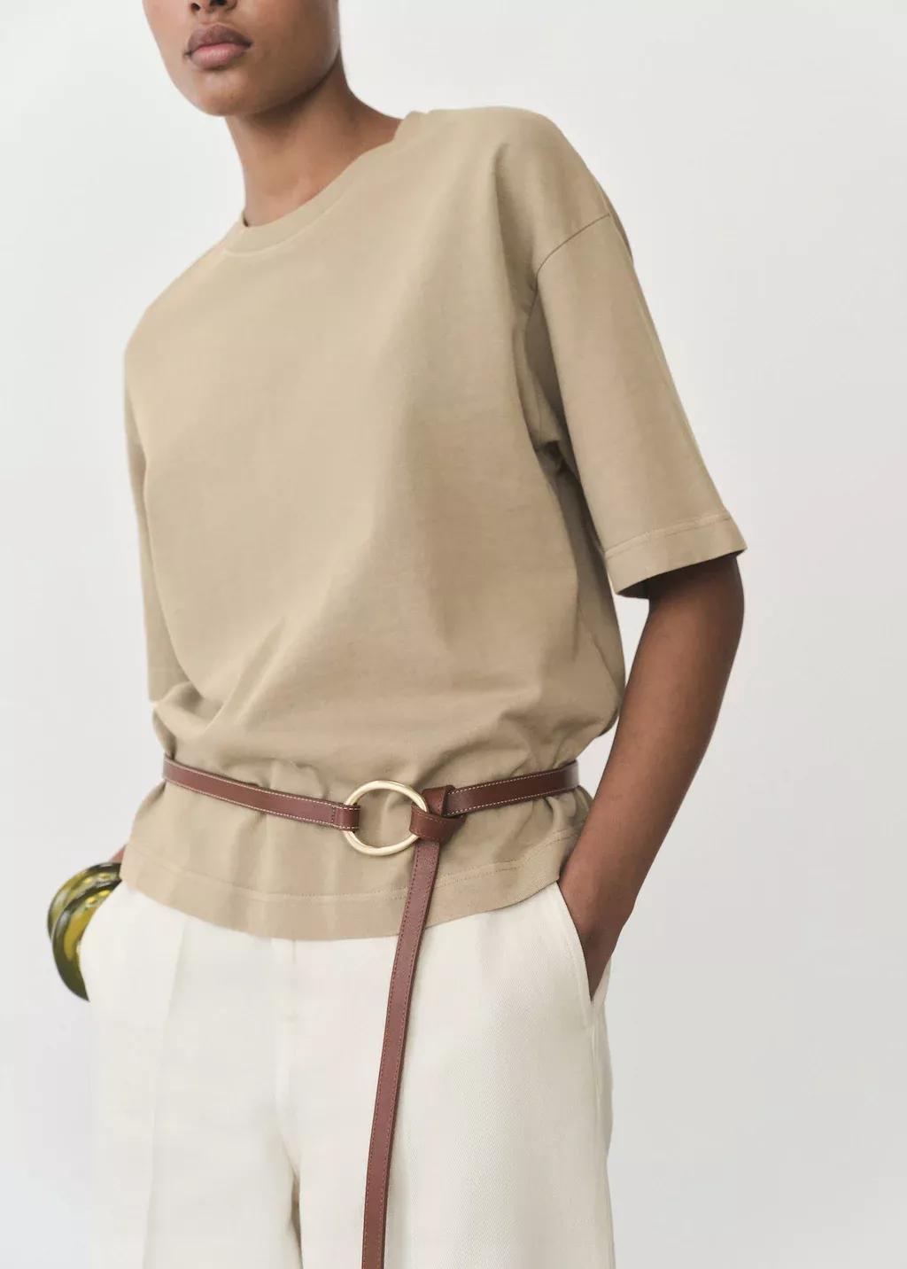 Khaki Oversized Cotton T-Shirt, , large image number 5