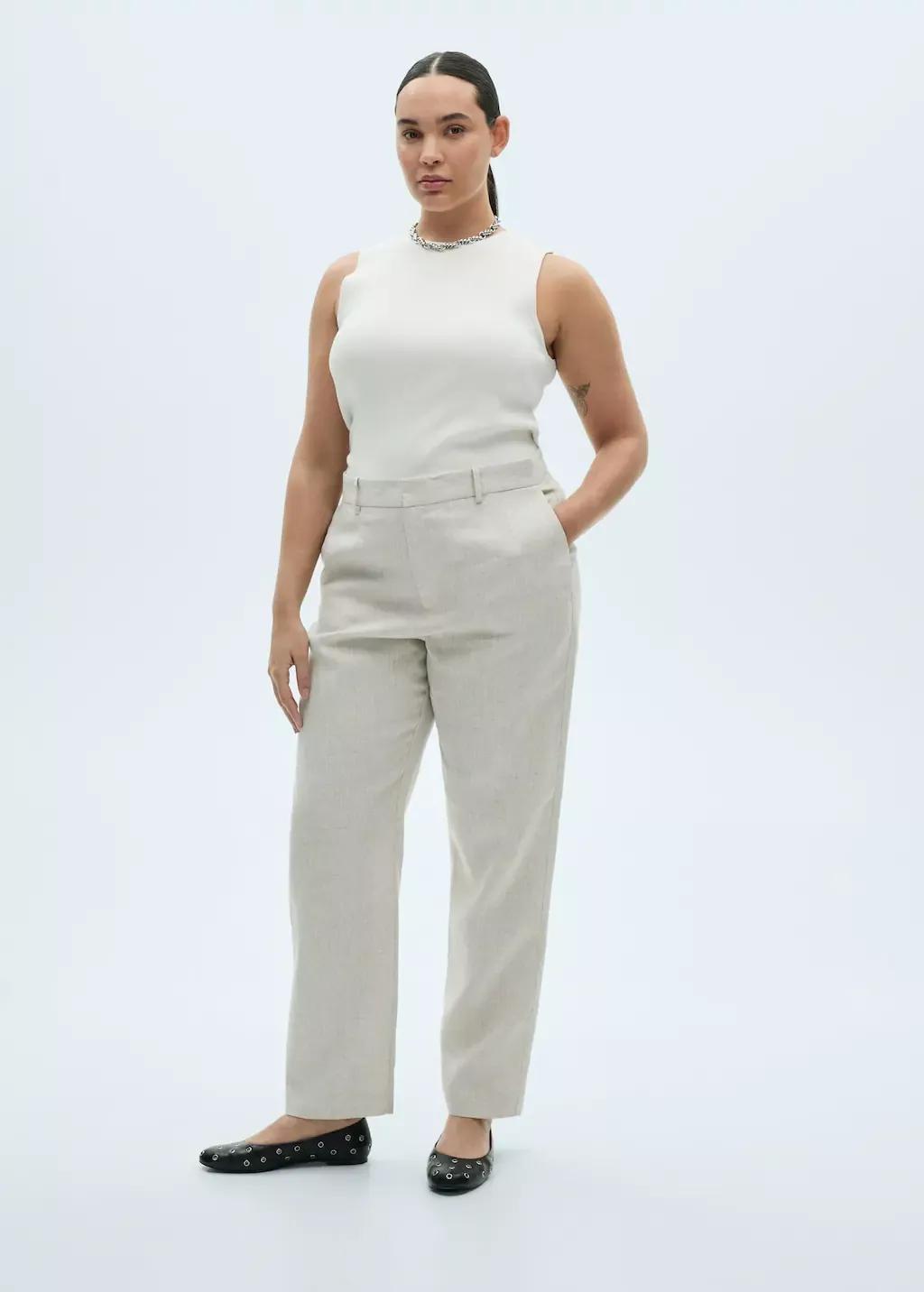 Grey Linen Suit Trousers, Light Pastel Grey, large image number 5