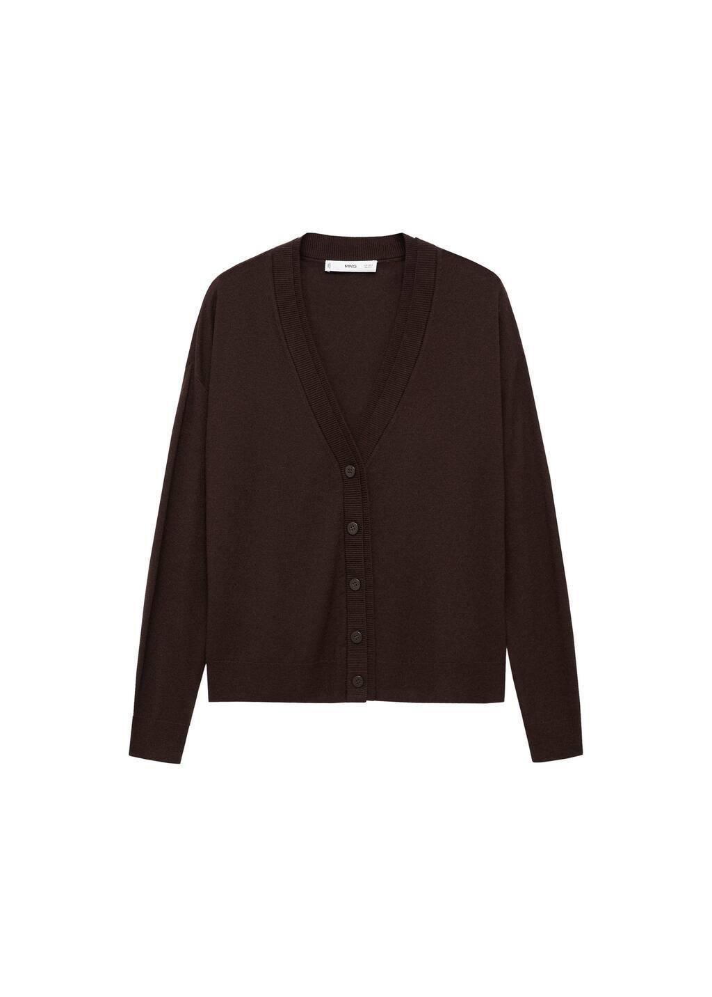 Brown V-Neck Knitted Cardigan, , large image number 2