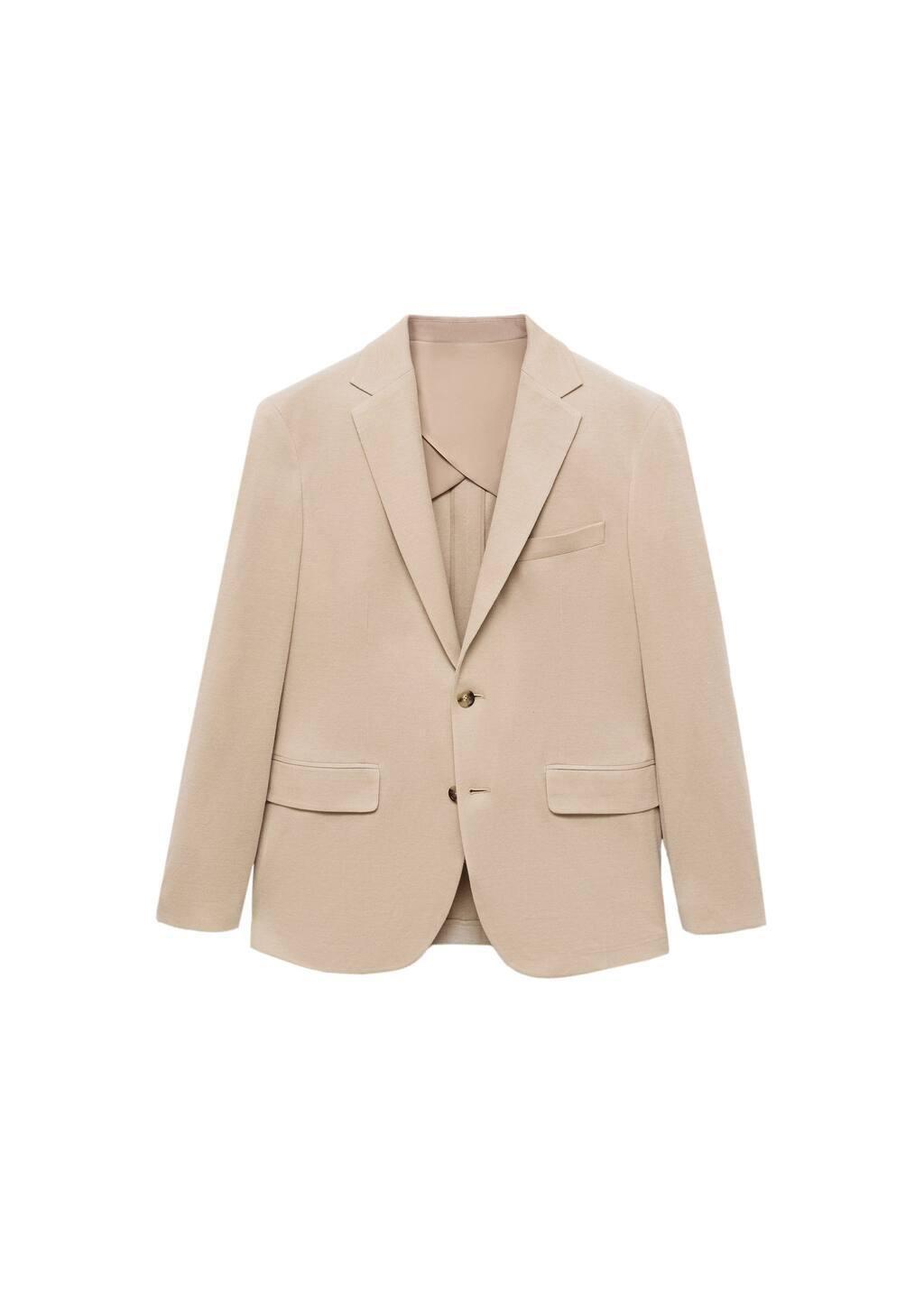 Beige Slim Fit Cotton Blazer, , large image number 2