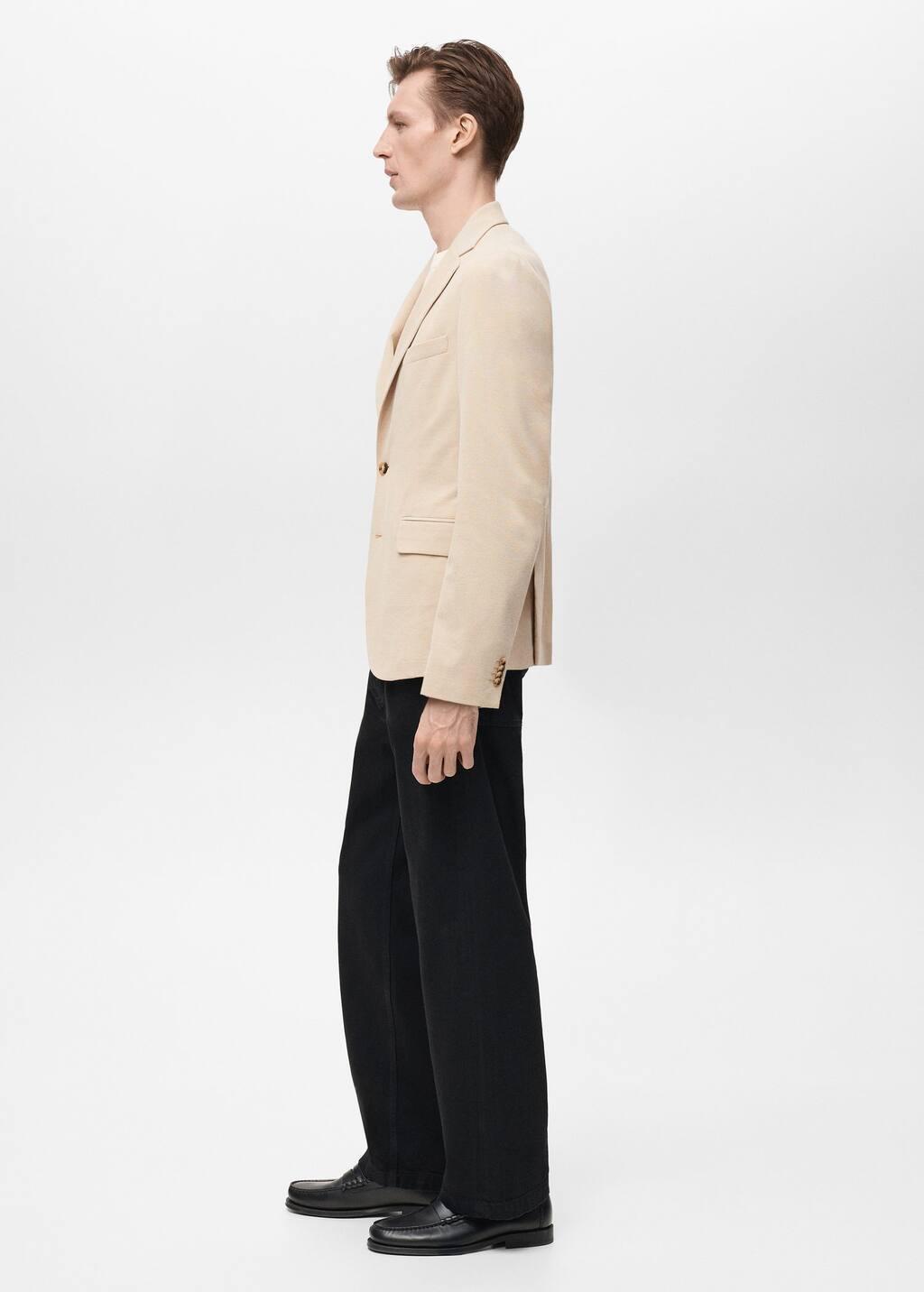 Beige Slim Fit Cotton Blazer, , large image number 3