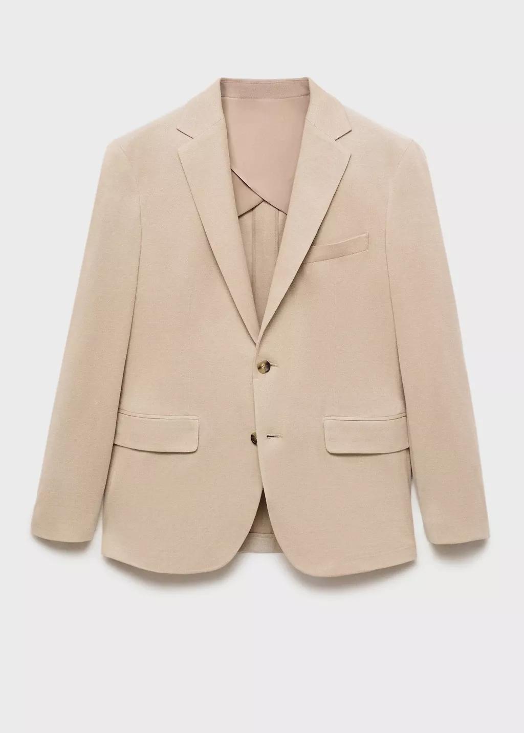 Beige Slim Fit Cotton Blazer, , large image number 7