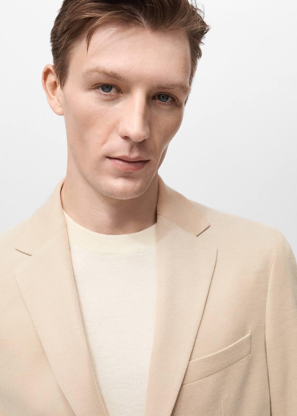 Beige Slim Fit Cotton Blazer, , large image number 8