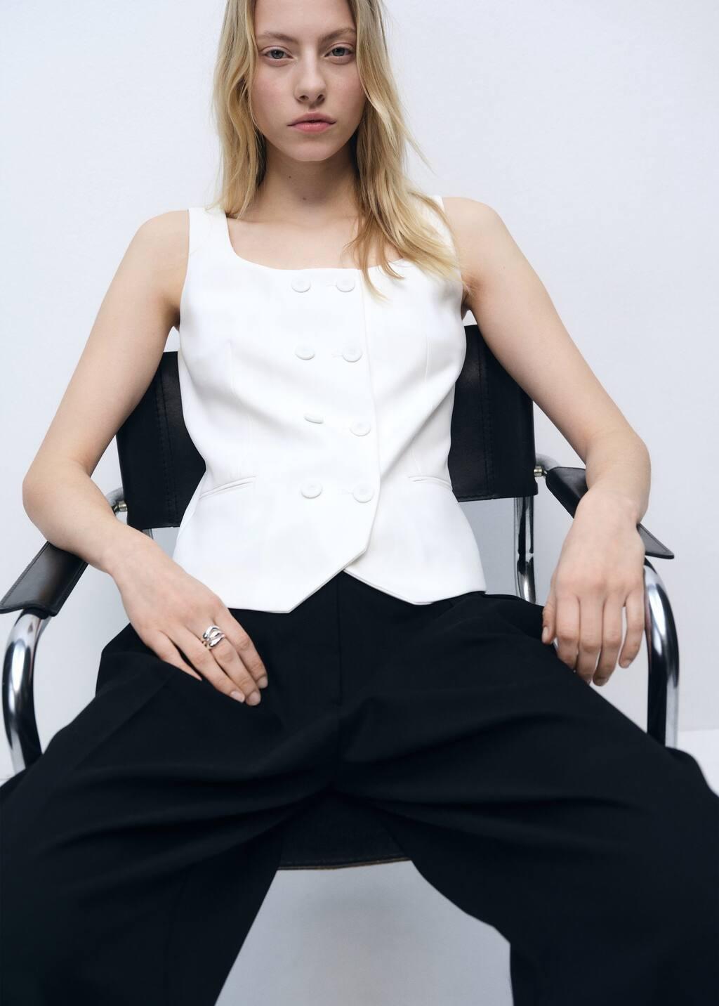 White Double-Breasted Suit Waistcoat, , large image number 0