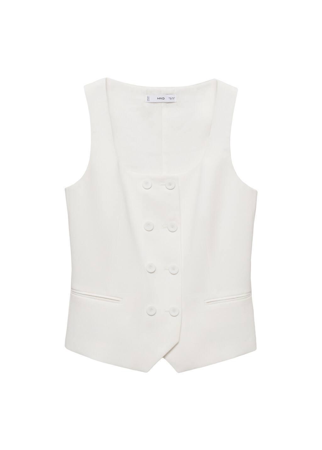 White Double-Breasted Suit Waistcoat, , large image number 3