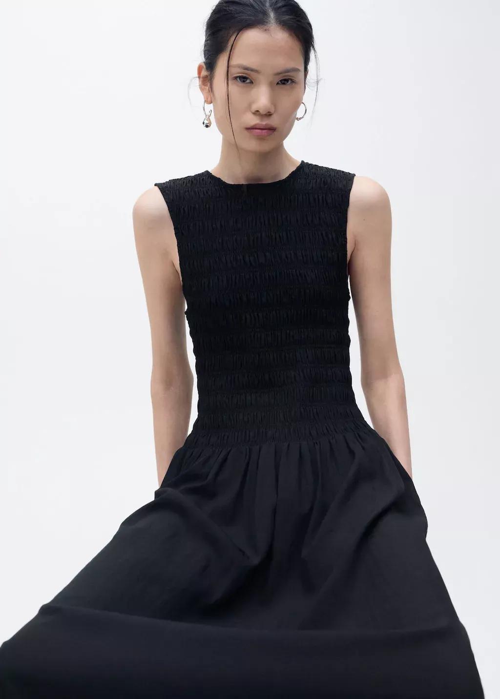 Black Flared Dress With Gathered Body, , large image number 0