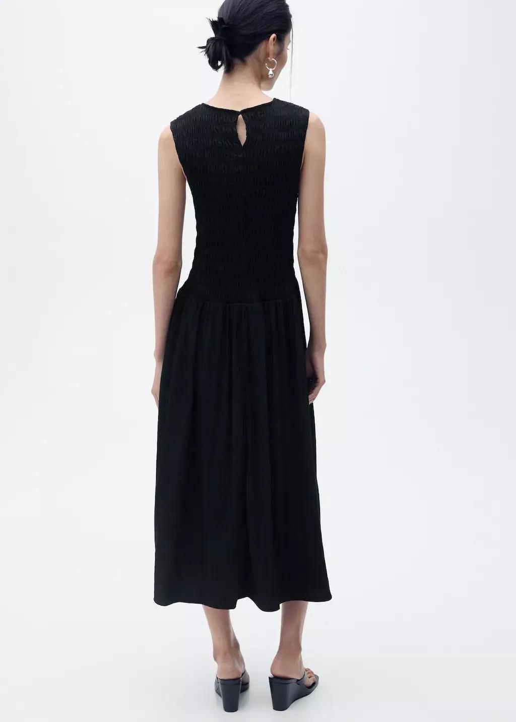 Black Flared Dress With Gathered Body, , large image number 4