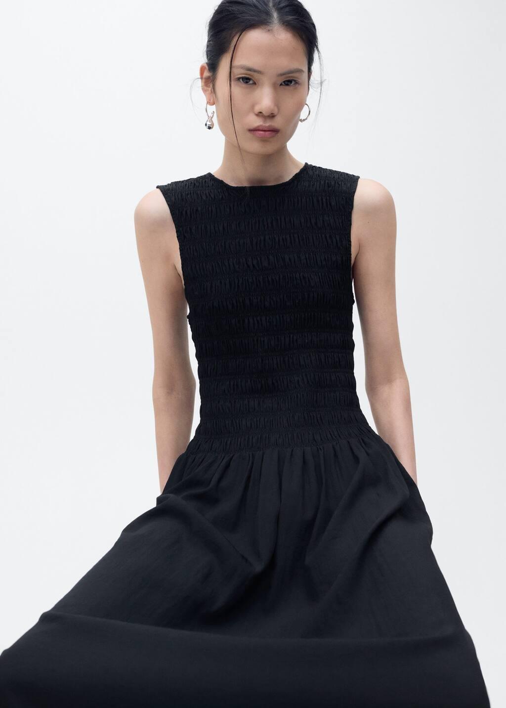 Black Flared Dress With Gathered Body, , large image number 5