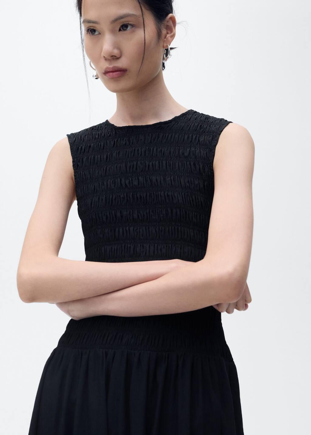 Black Flared Dress With Gathered Body, , large image number 7