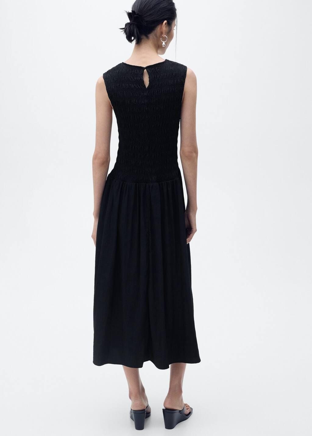 Black Flared Dress With Gathered Body, , large image number 9