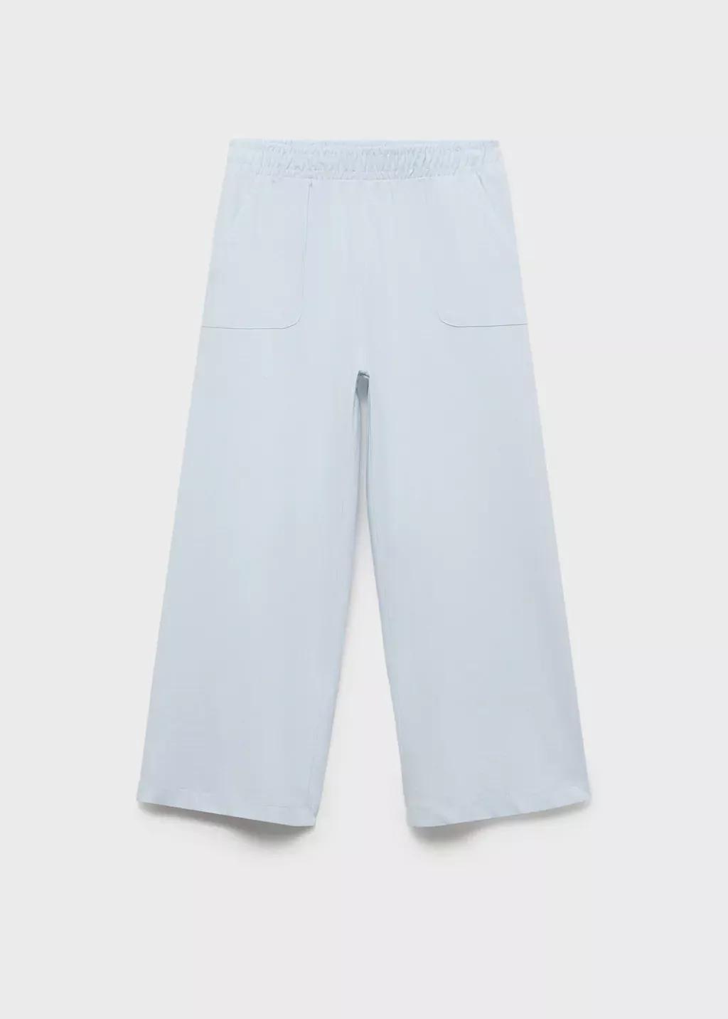 Blue Lt Pastel Elastic Waist Trousers, Kids Girl, , large image number 0