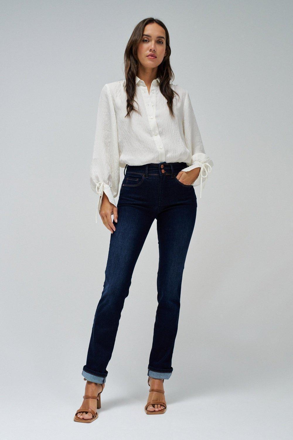 Dark Wash Slim Leg Push In Secret Jeans, Blue, large image number 5