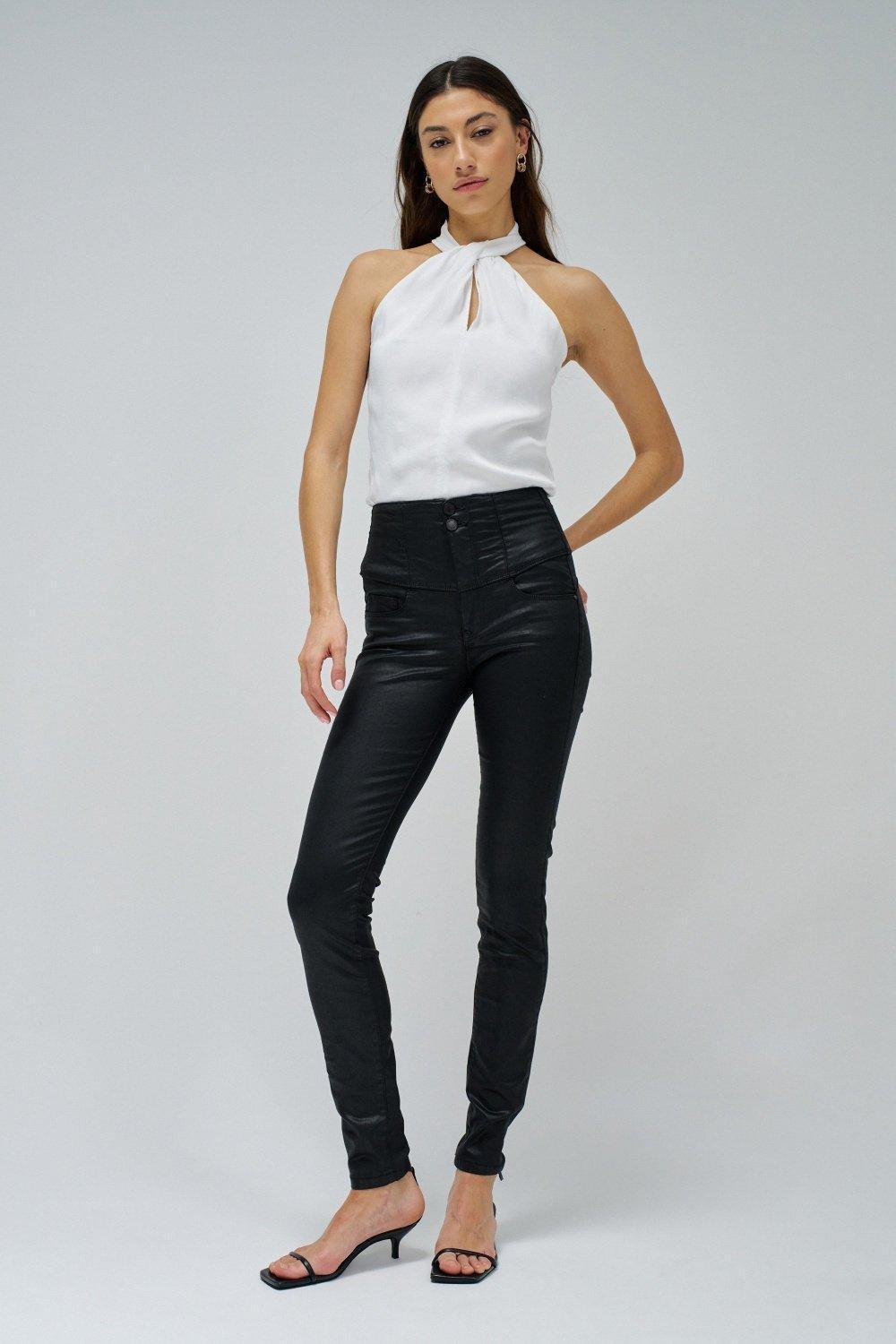 Black Diva Slim Fit Slimming Jeans With Coating, , large image number 1
