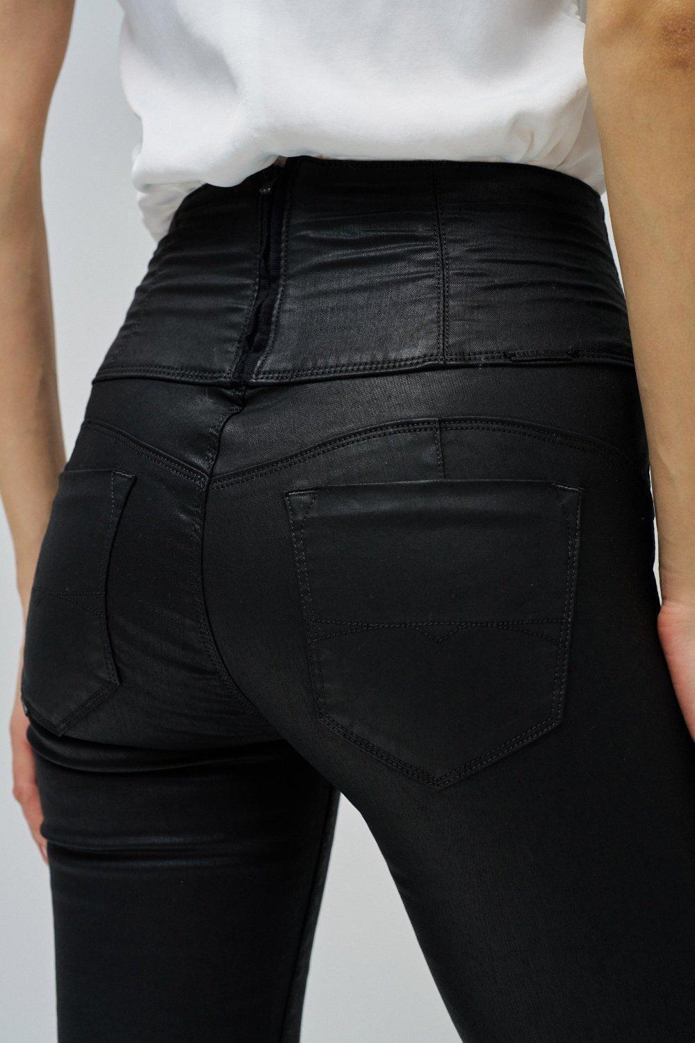 Black Diva Slim Fit Slimming Jeans With Coating, , large image number 4