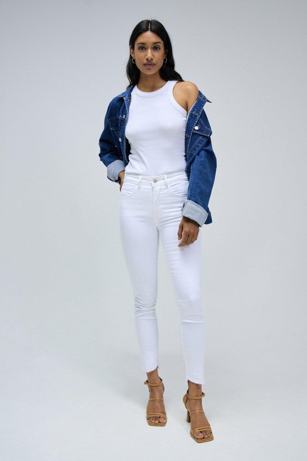 Secret Glamour Push In Cropped Jeans, White, medium