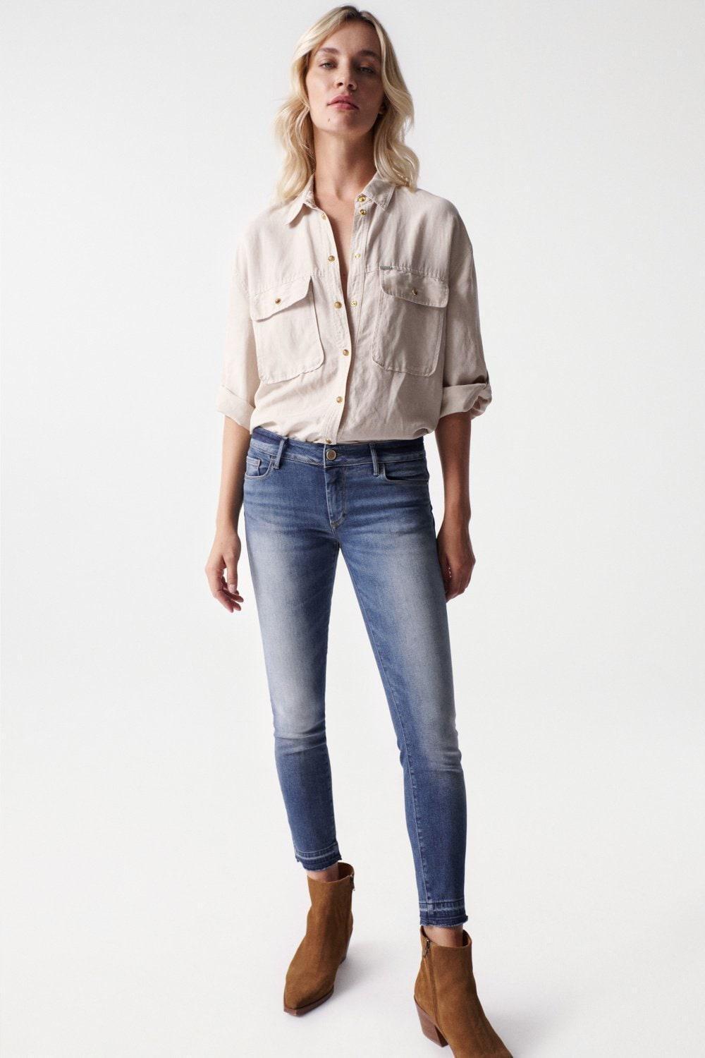 Blue Wonder Push Up Cropped Jeans, Blue, large image number 4