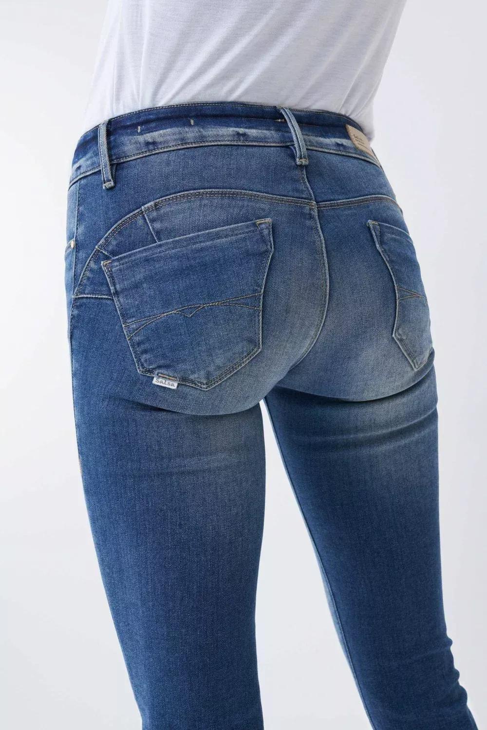 Blue Wonder Push Up Cropped Jeans, Blue, large image number 5