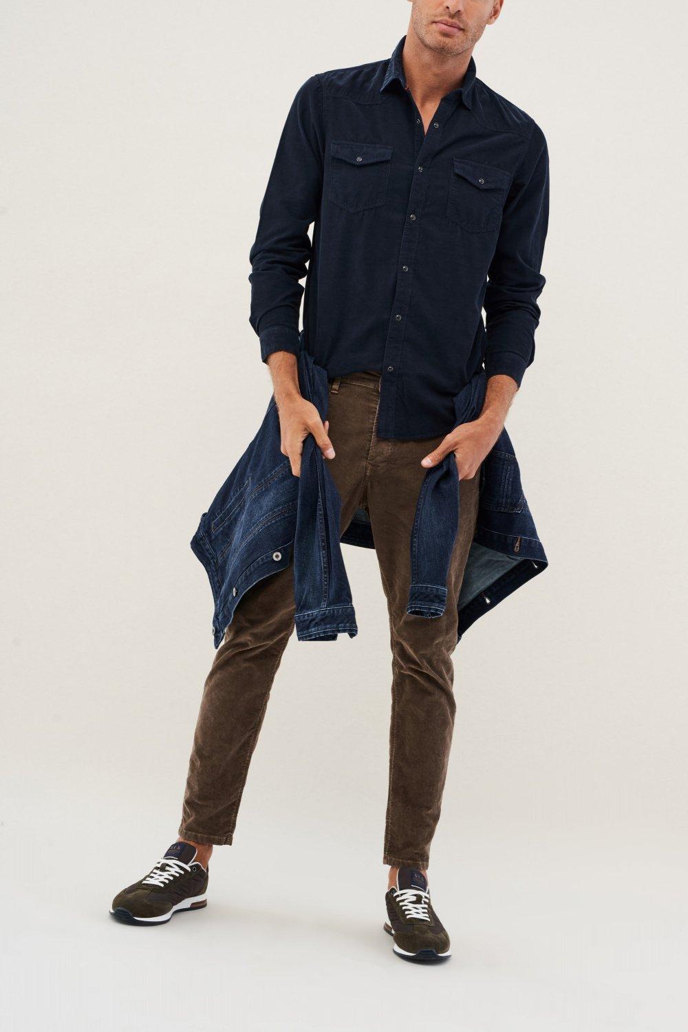 Blue Corduroy Slim Shirt, , large image number 1