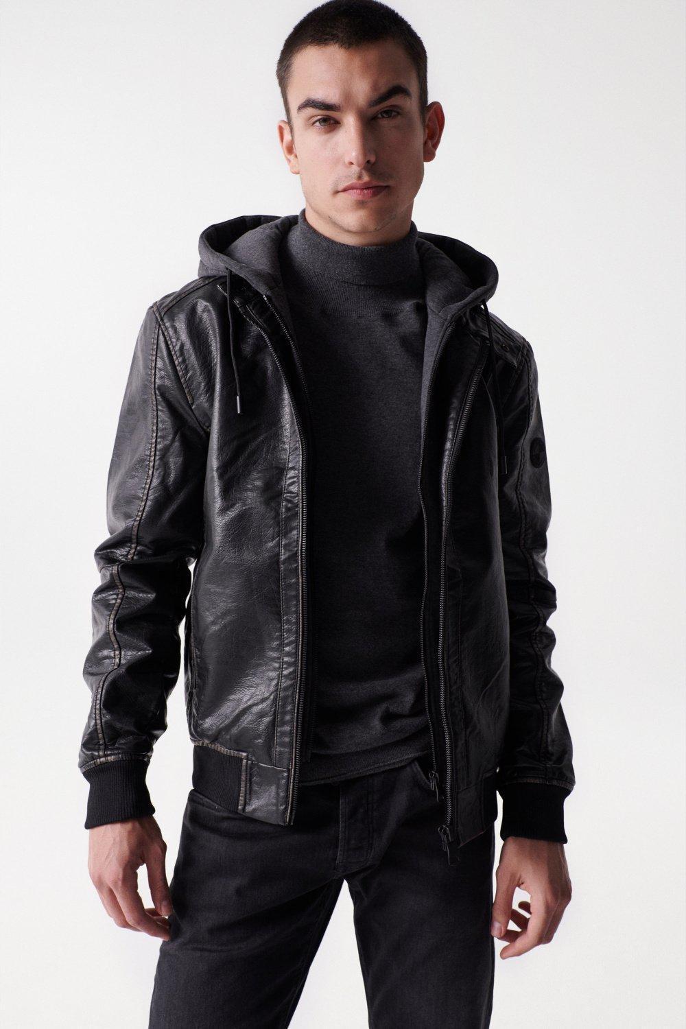 Black Removable Hood Nappa Jacket, , large image number 0