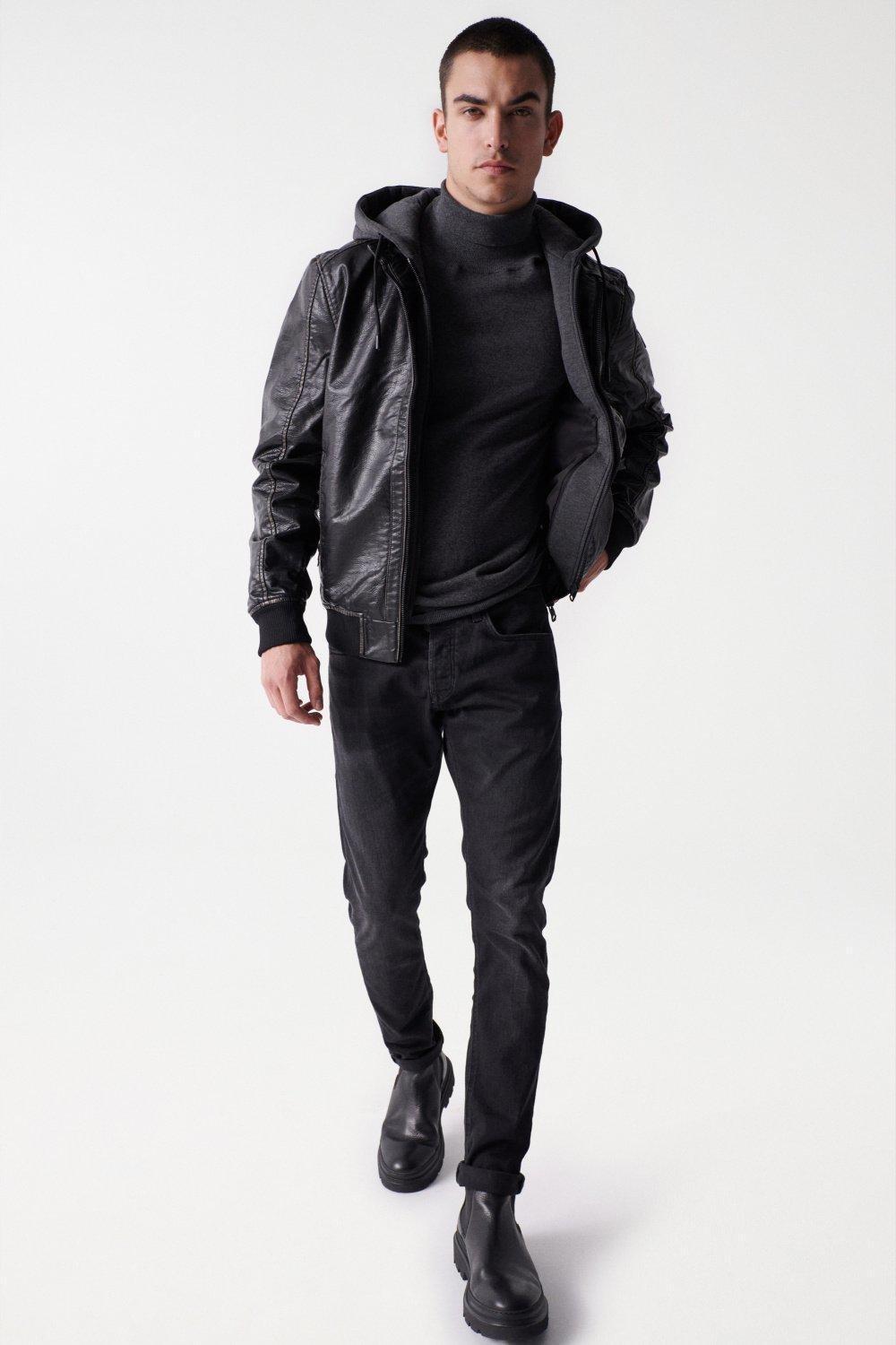 Black Removable Hood Nappa Jacket, , large image number 2