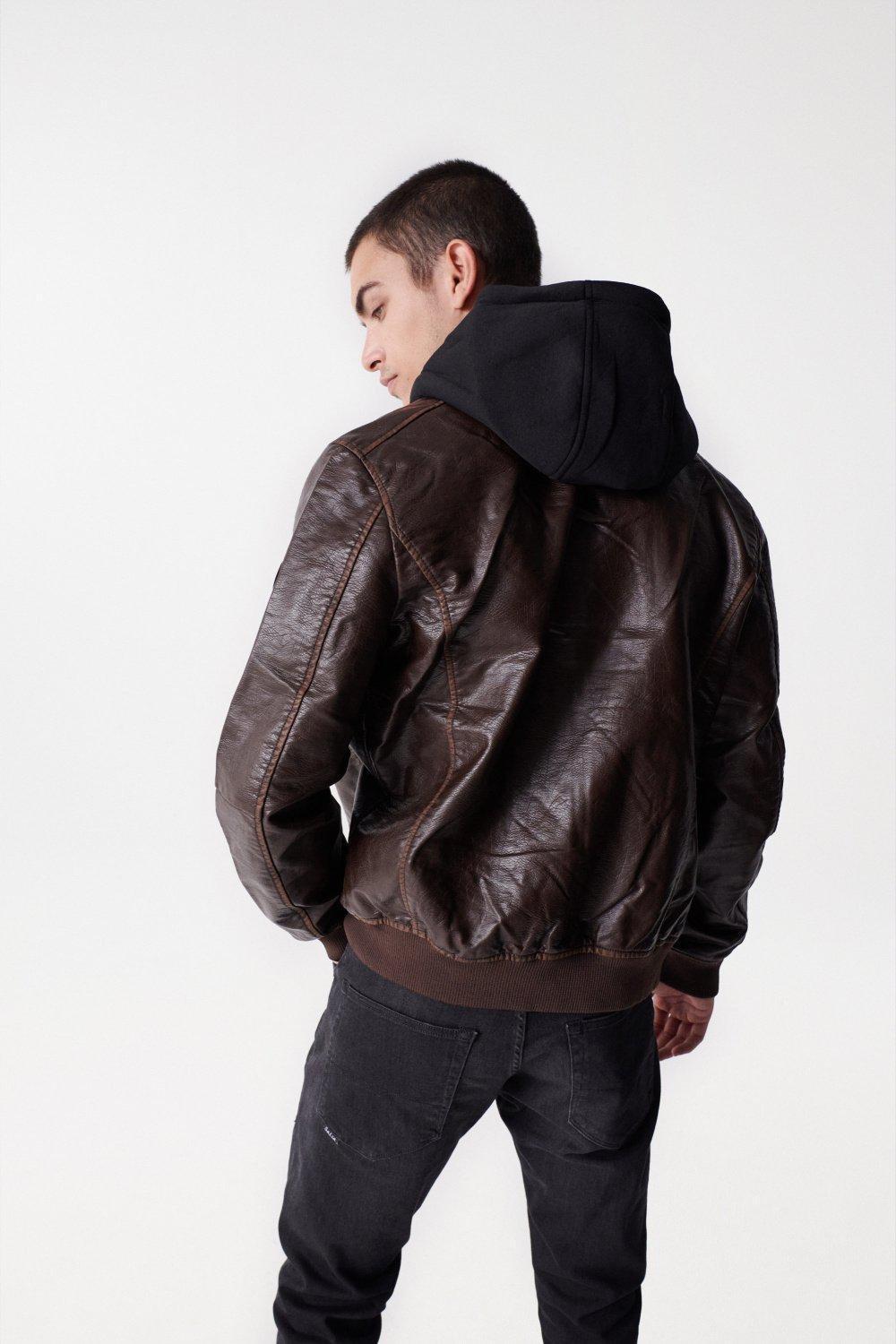 Brown Removable Hood Nappa Jacket, , large image number 0