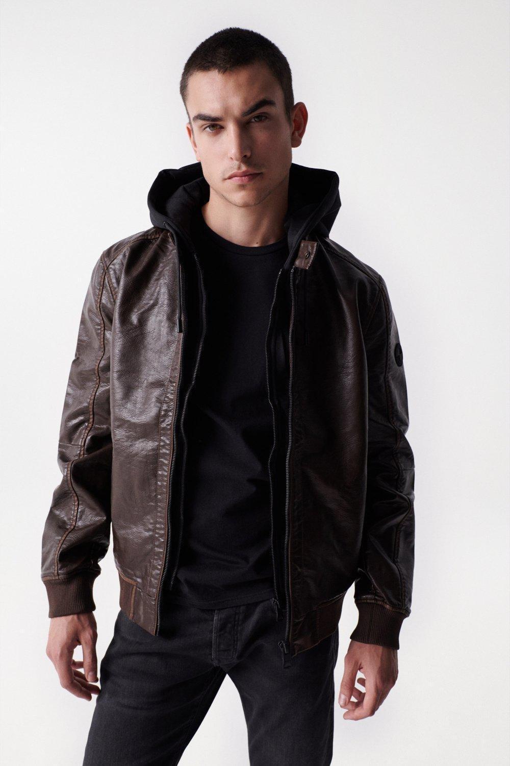 Brown Removable Hood Nappa Jacket, , large image number 2