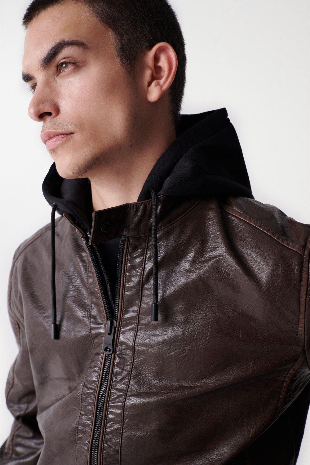 Brown Removable Hood Nappa Jacket, , large image number 3