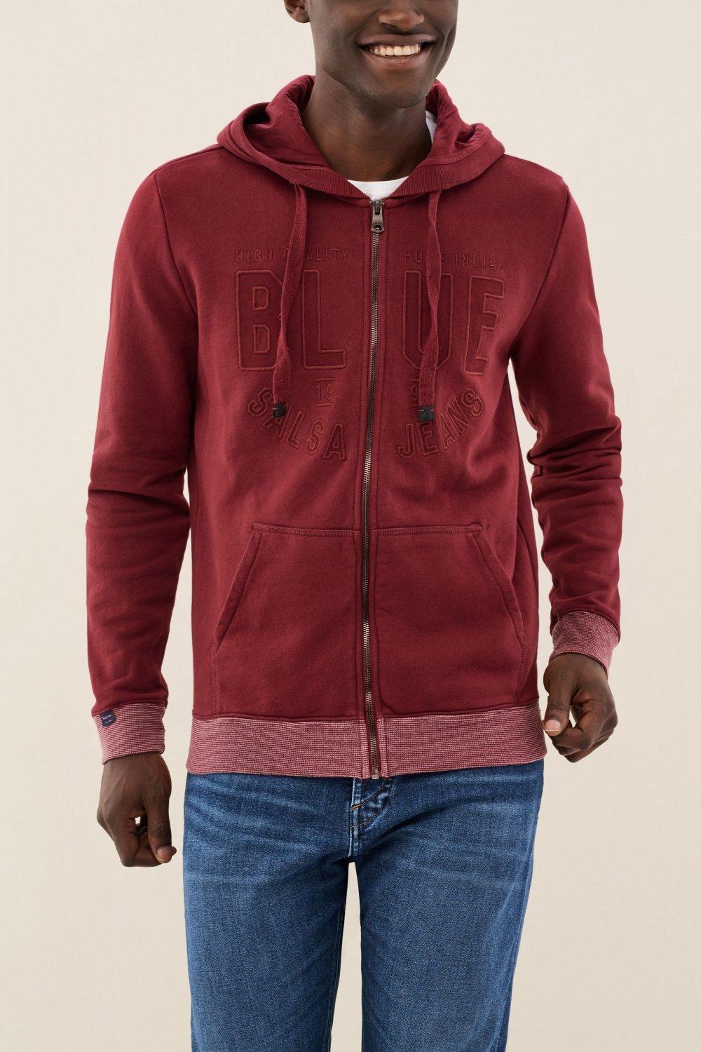 Red Zip-Up Hooded Knitted Coat, , medium