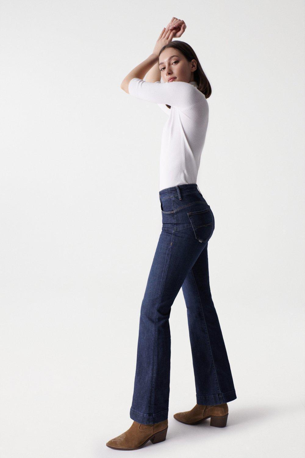 Navy Push In Flare Jeans, , large image number 2