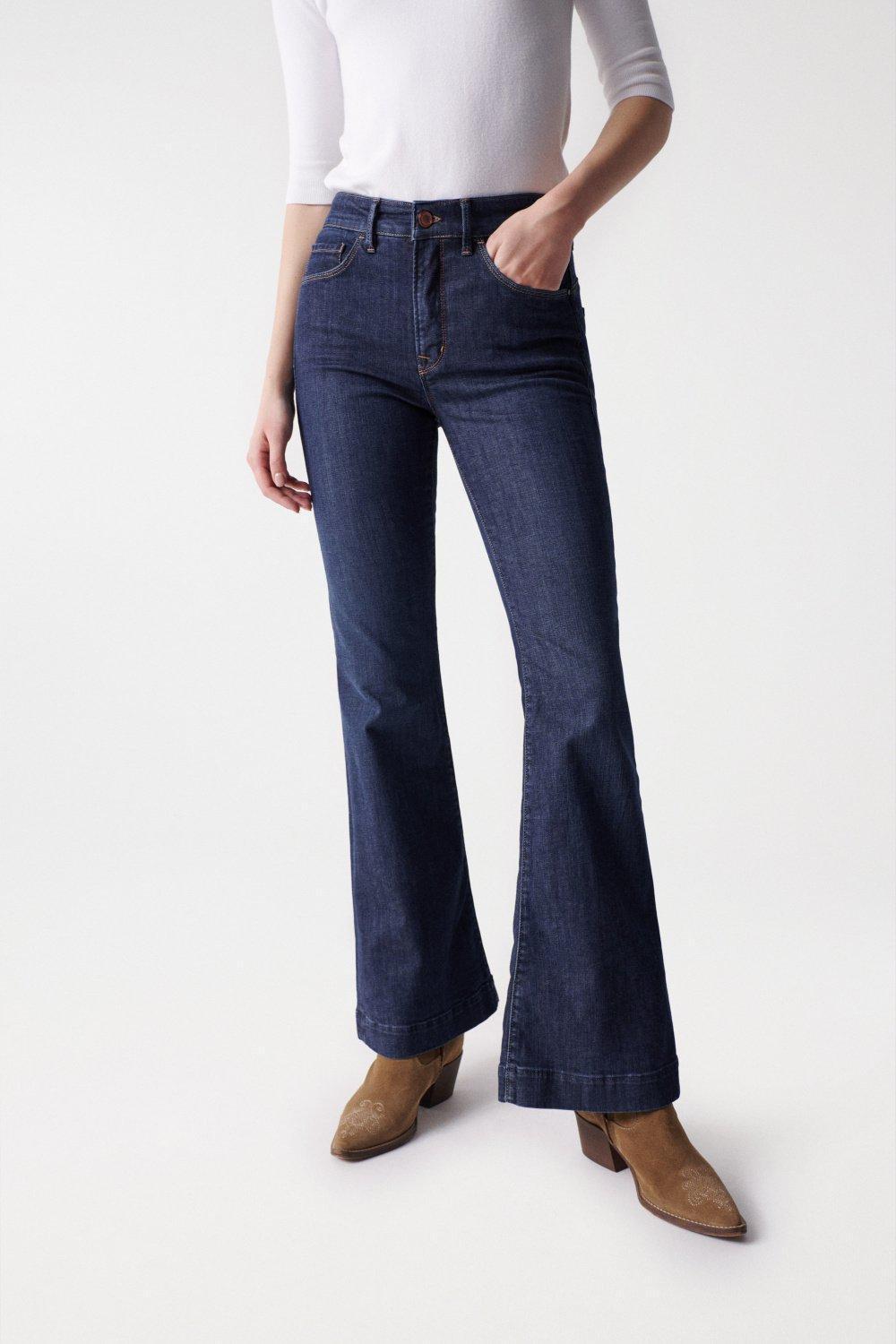 Navy Push In Flare Jeans, , large image number 5
