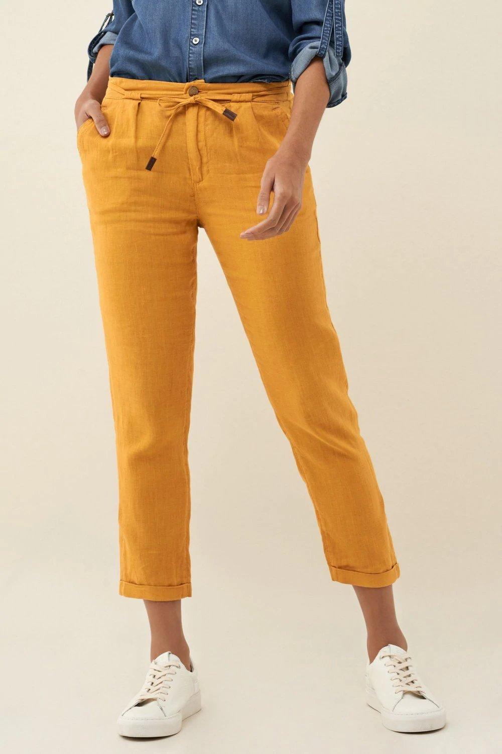 Yellow Linen Joggers, , large image number 0