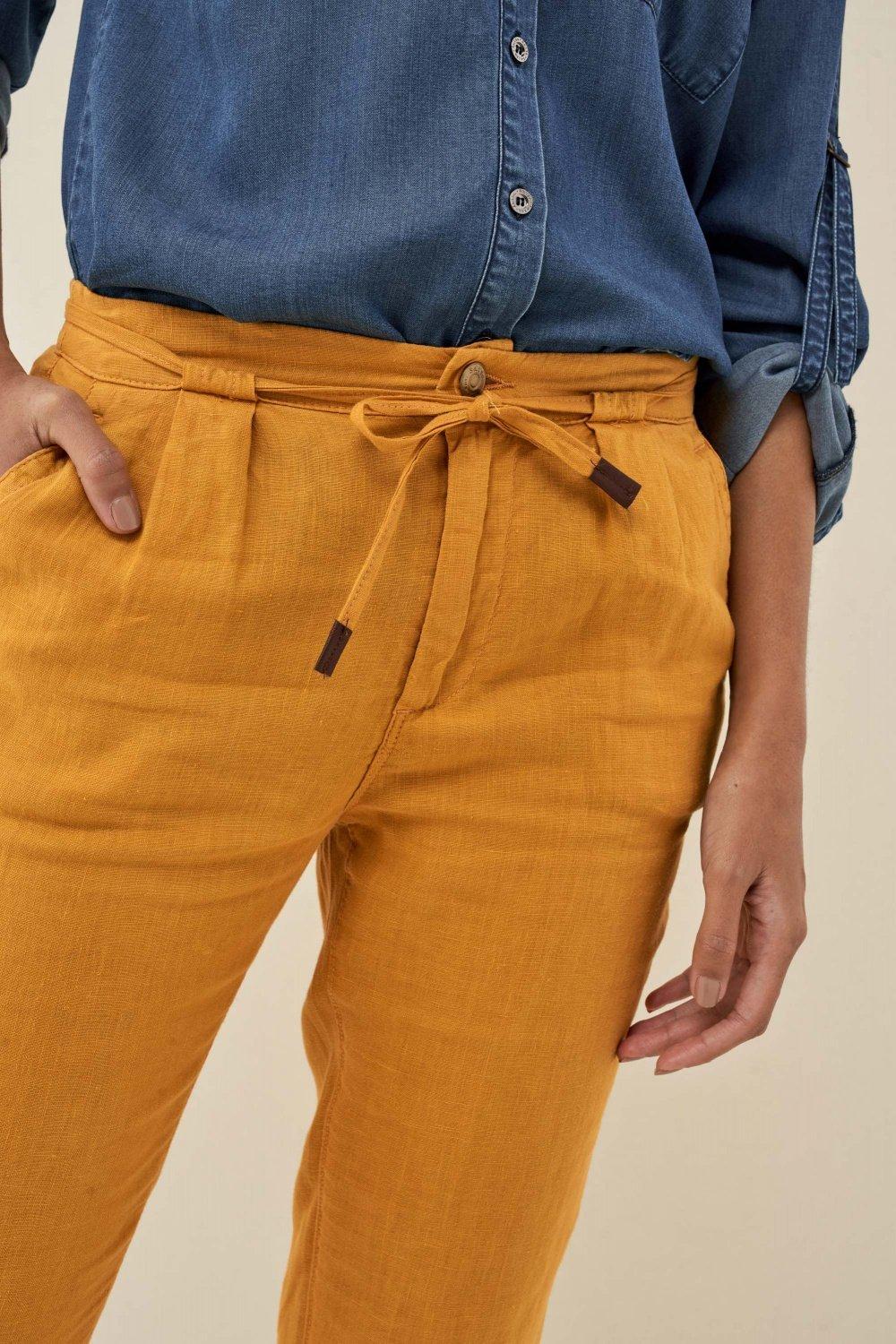 Yellow Linen Joggers, , large image number 2