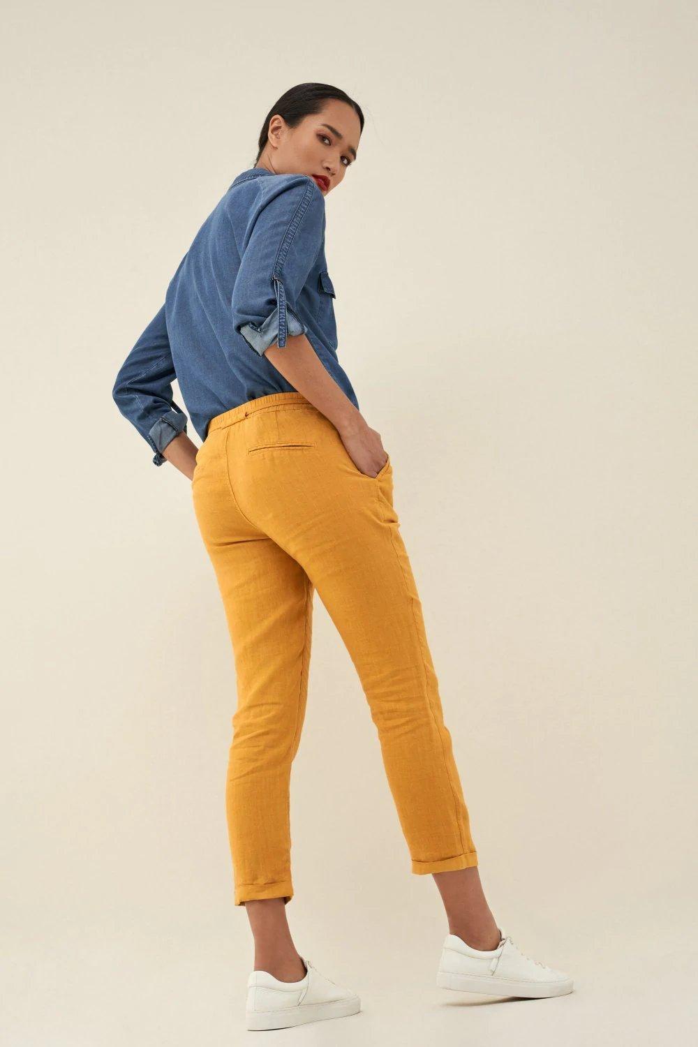 Yellow Linen Joggers, , large image number 3