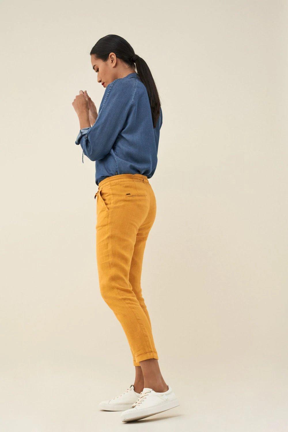 Yellow Linen Joggers, , large image number 4