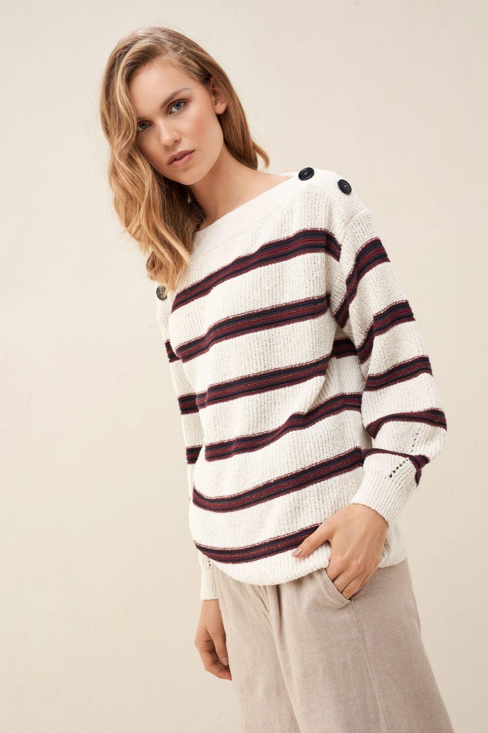 سترة الجيرسي باللون البيج مع خطوط وأزرار ، نسائي, Beige, large image number 2