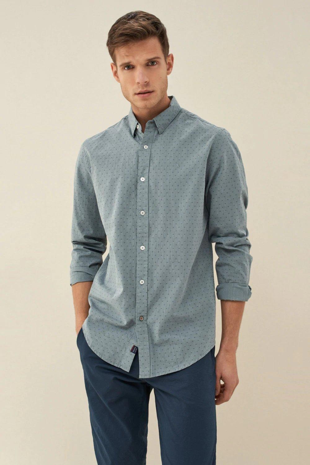 Light Blue Slim Fit Shirt With Microprint, Men, , large image number 0