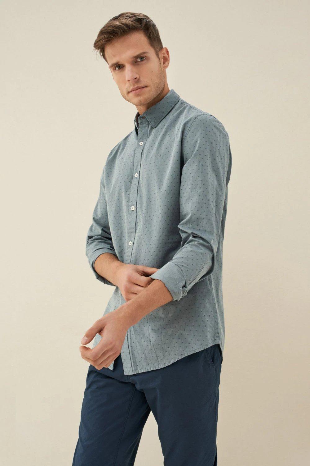 Light Blue Slim Fit Shirt With Microprint, Men, , large image number 2