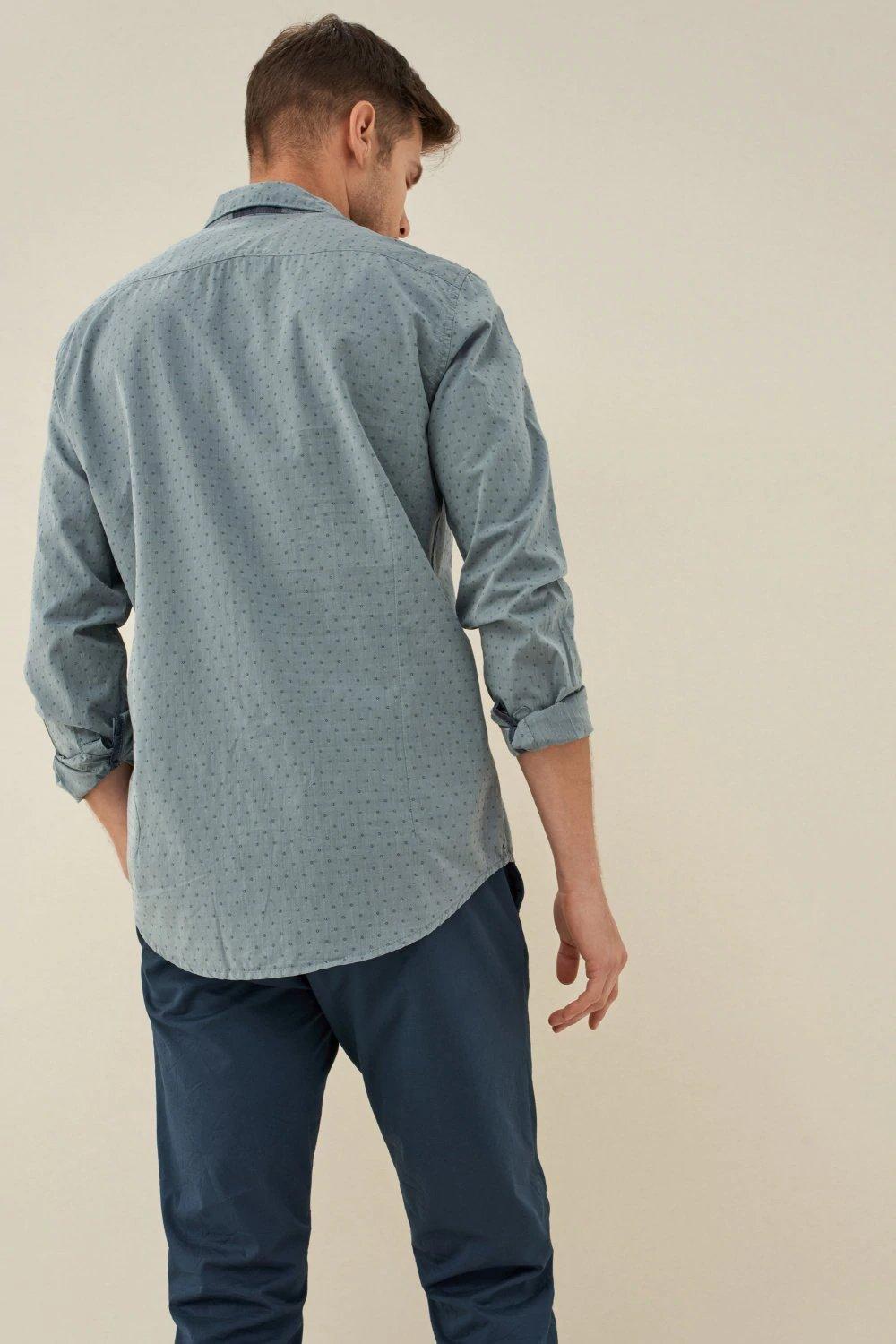 Light Blue Slim Fit Shirt With Microprint, Men, , large image number 3