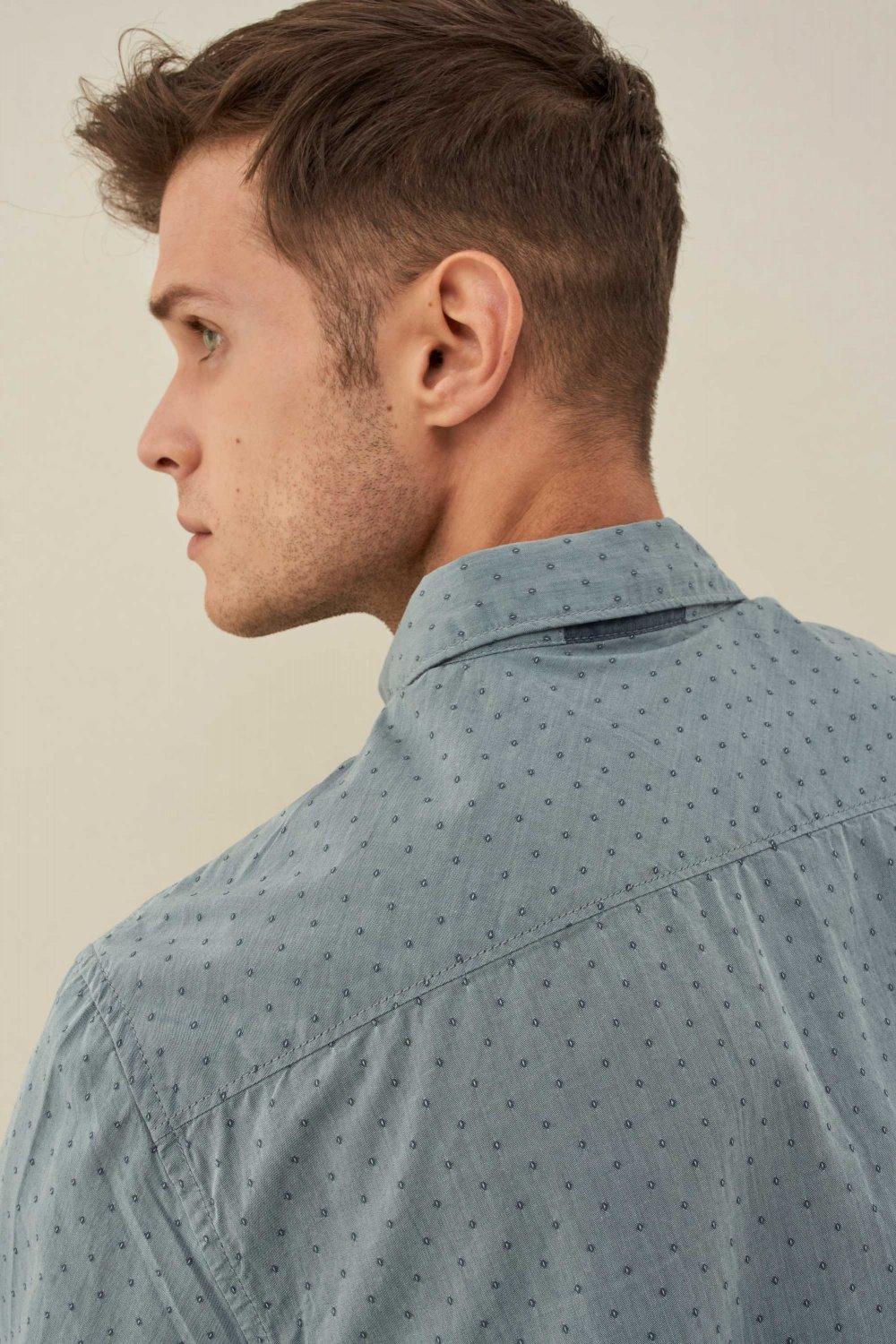 Light Blue Slim Fit Shirt With Microprint, Men, , large image number 4