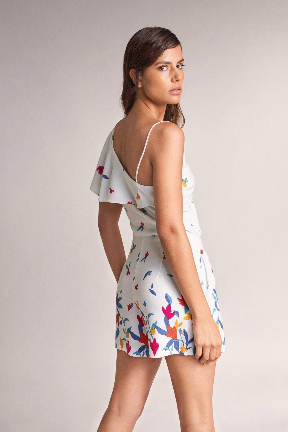 White Floral Asymmetric Short Jumpsuit, , large image number 2