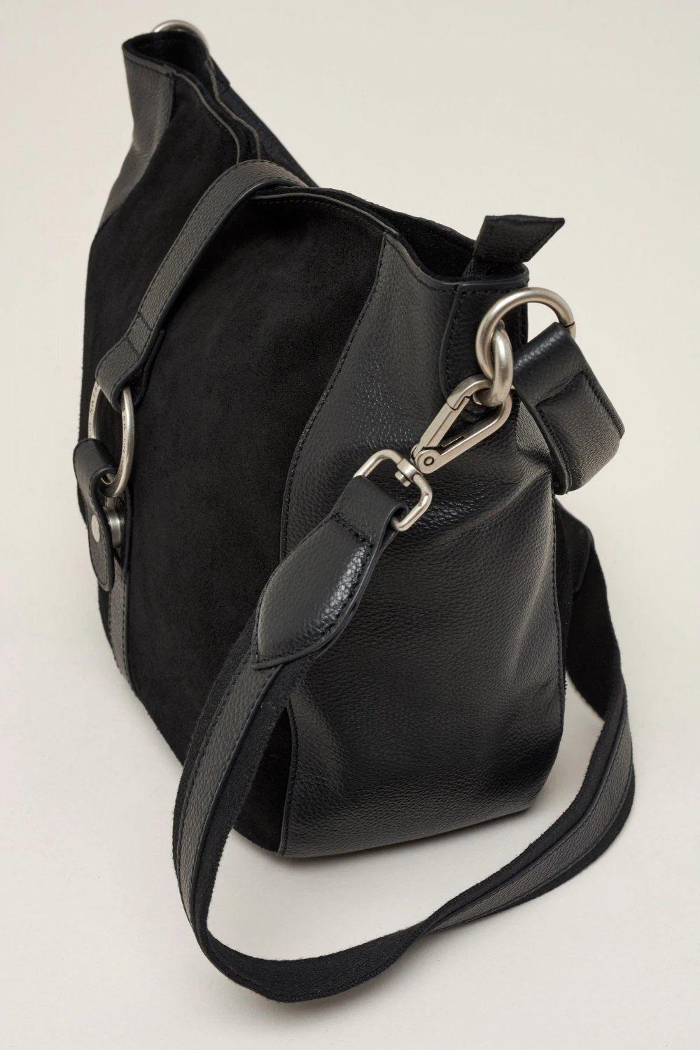 Black Leather Bag With Panel, Black, large image number 2