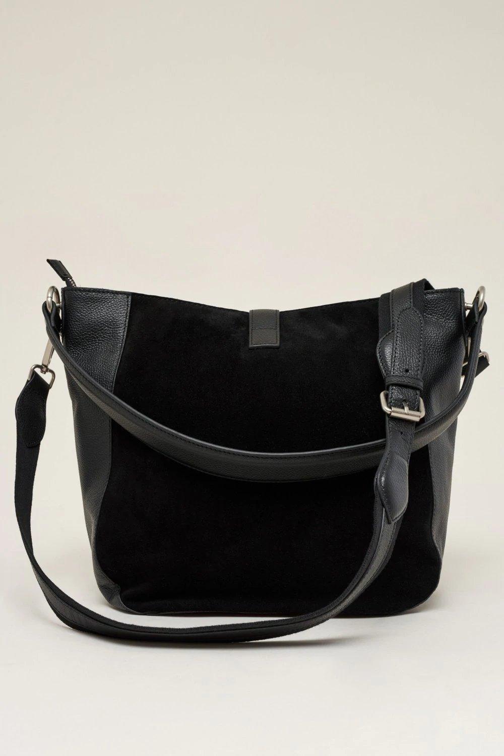 Black Leather Bag With Panel, Black, large image number 3