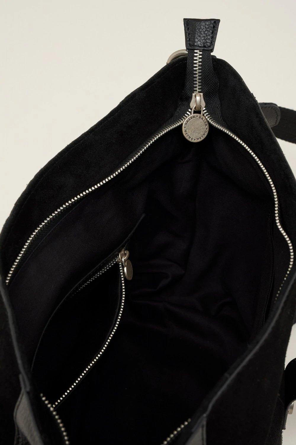 Black Leather Bag With Panel, Black, large image number 4