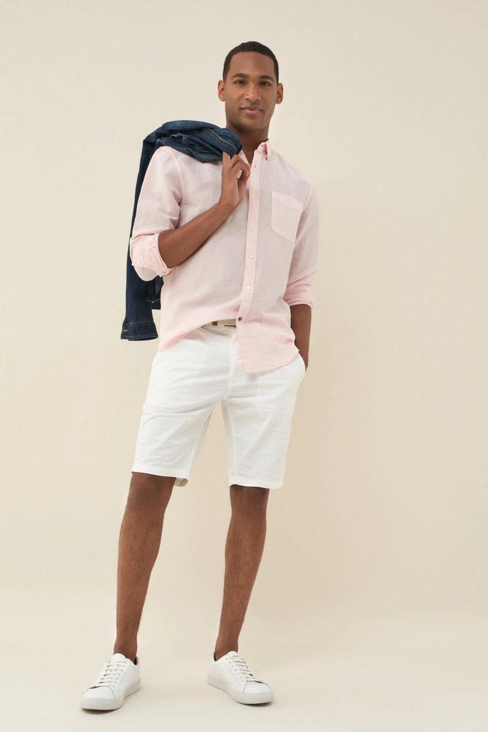 Pink Slim Fit Linen Shirt, , large image number 1