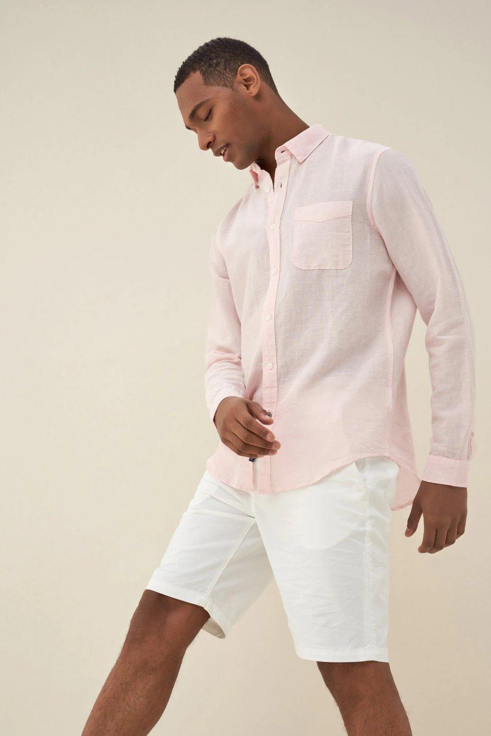 Pink Slim Fit Linen Shirt, , large image number 2