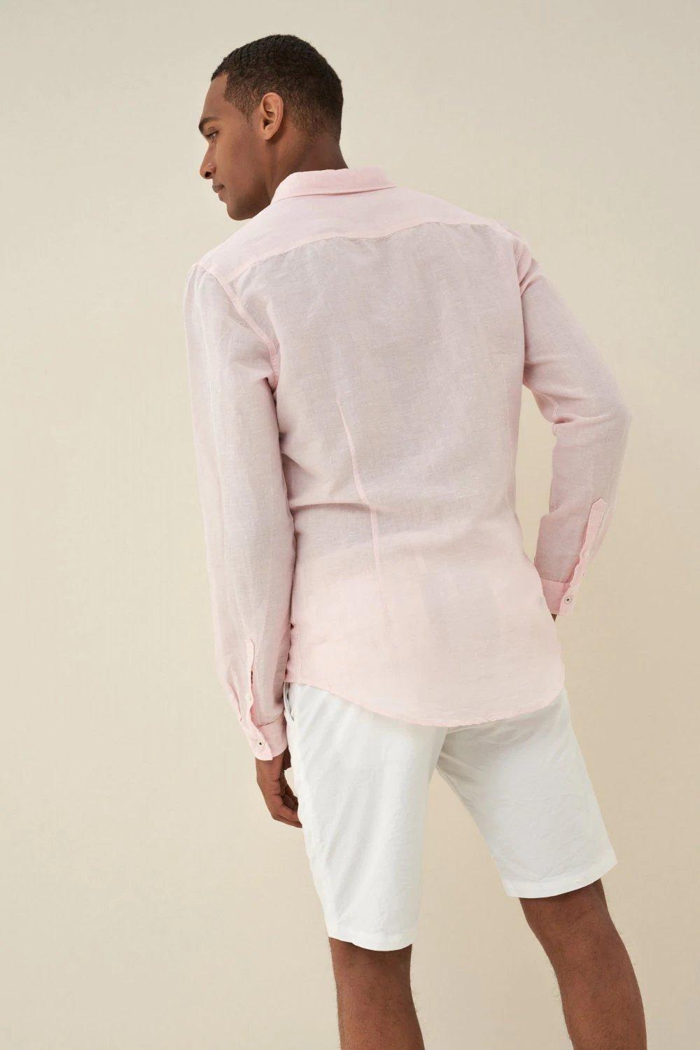 Pink Slim Fit Linen Shirt, , large image number 3