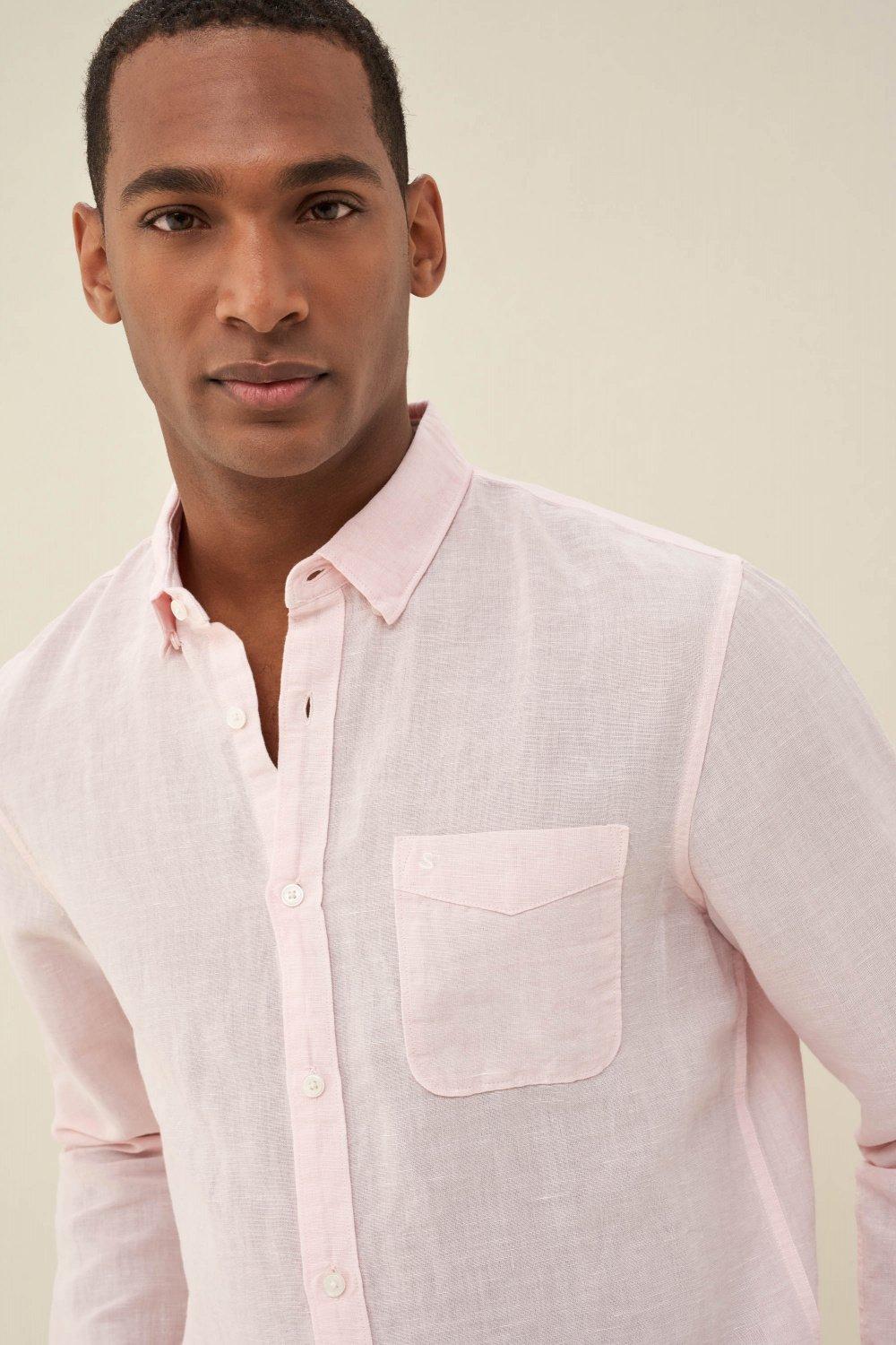 Pink Slim Fit Linen Shirt, , large image number 4