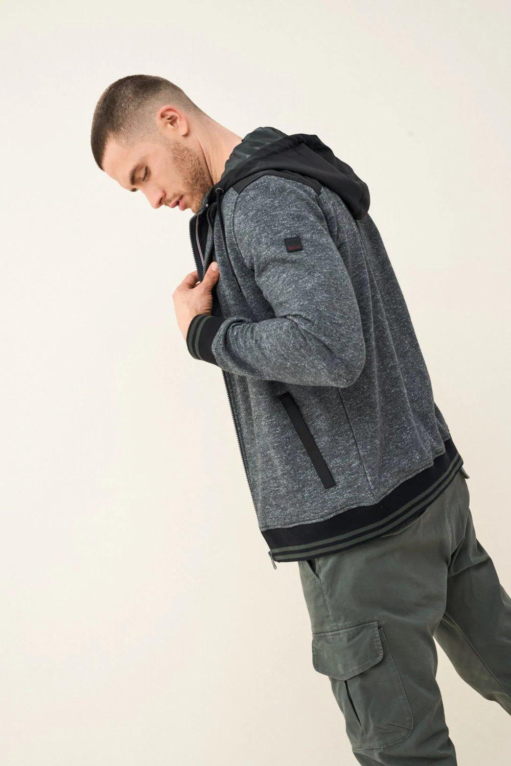 Black Zippered Cotton Sweater, , large image number 3
