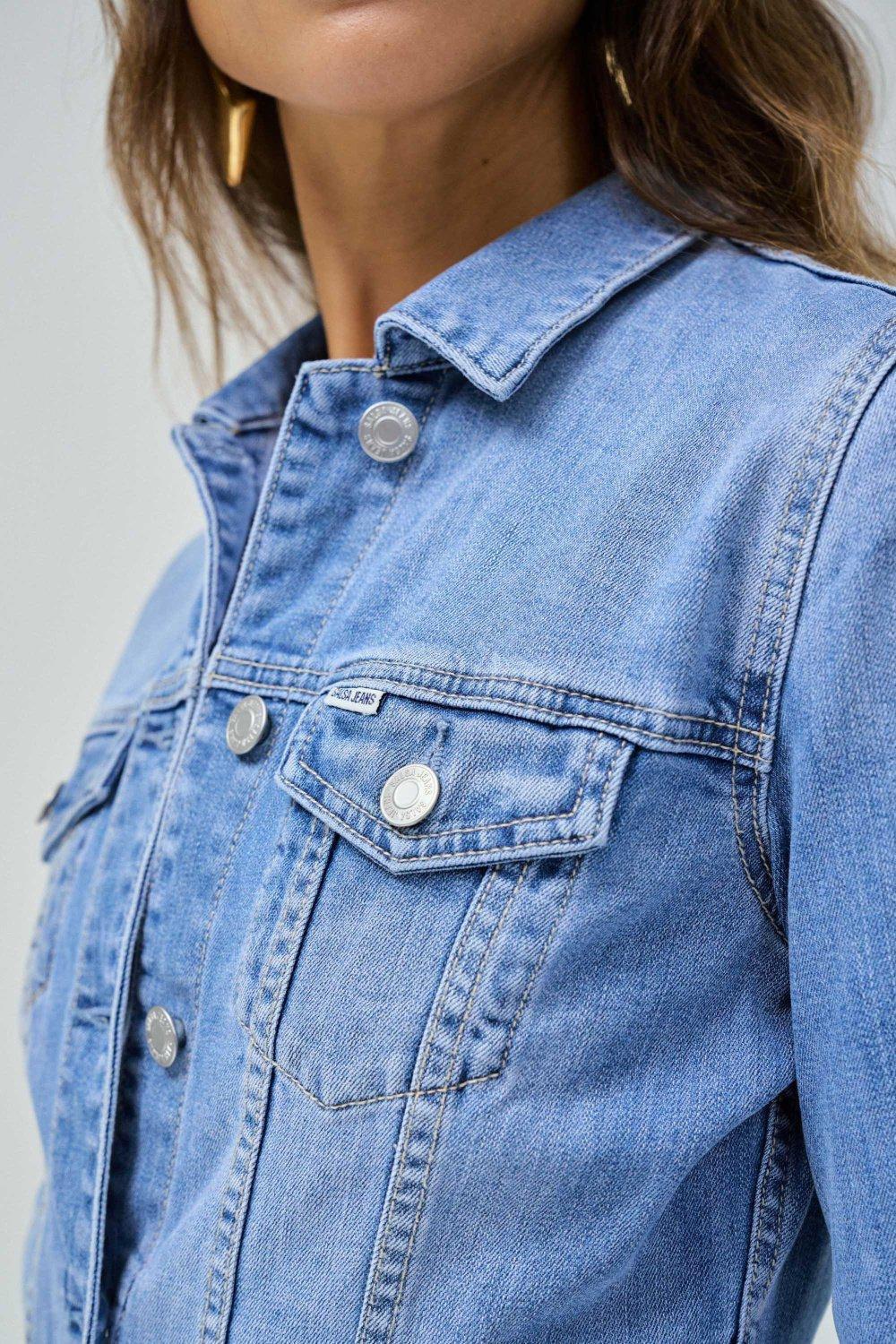 Blue Plain Denim Jacket, , large image number 4