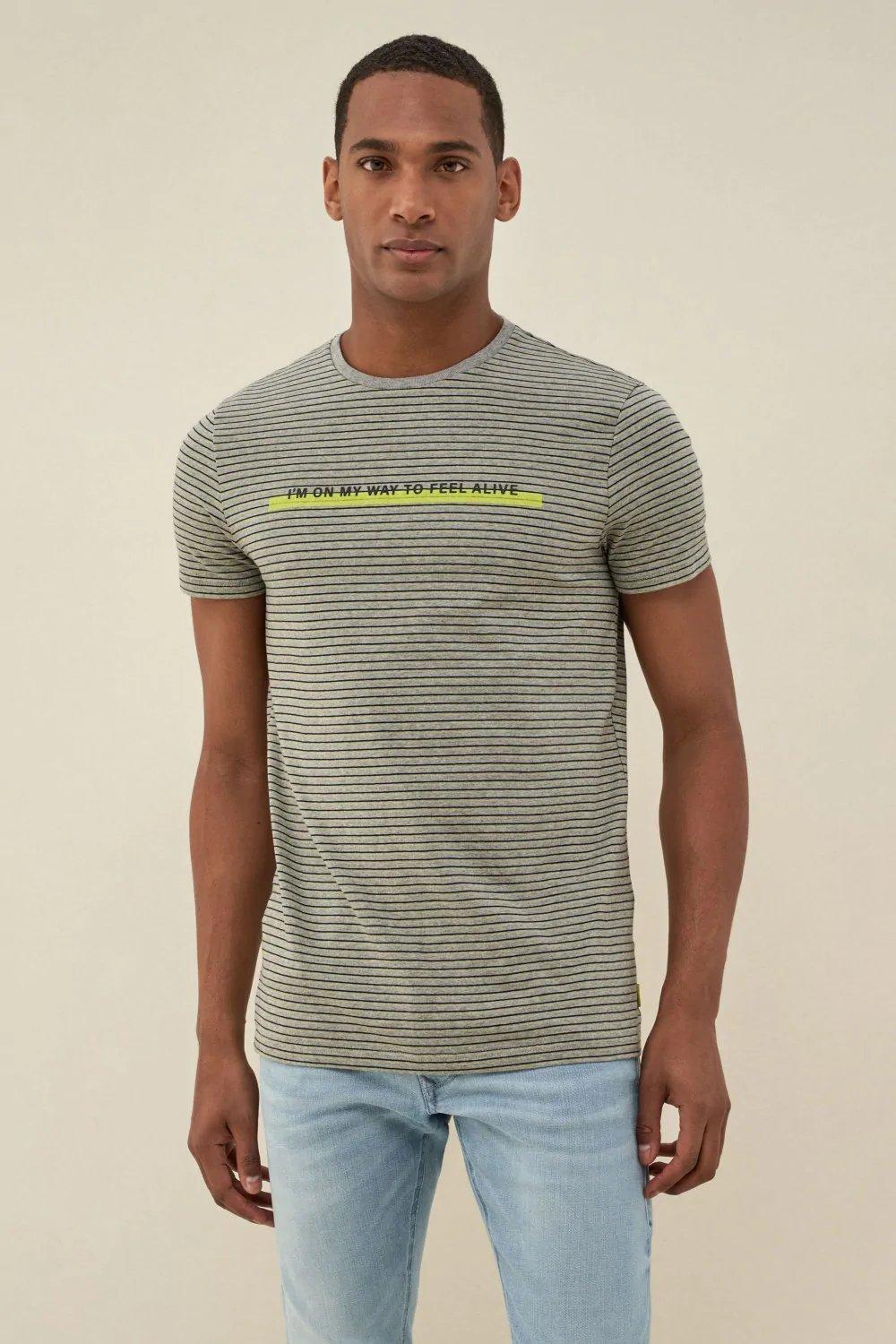 Grey Ribbed Printed T-Shirt, , large image number 0